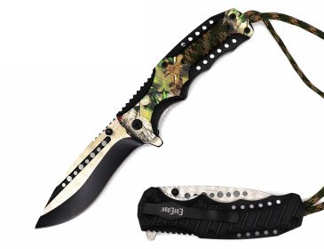 4.5" Closed Camo Spring Assisted Pocket Knife - Tactical Paracord